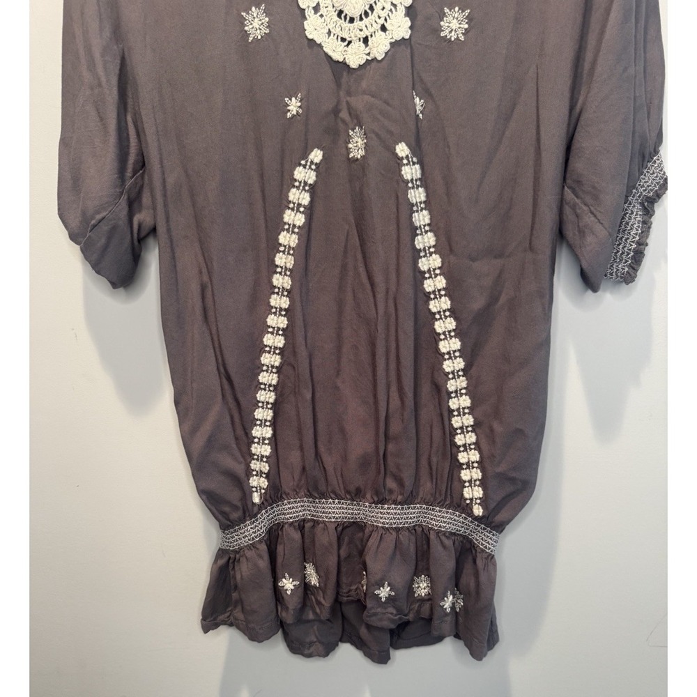 Gracia Fashion Lightweight Short Sleeve Embroidered Womens Top S Boho Hippie - Picture 3 of 9